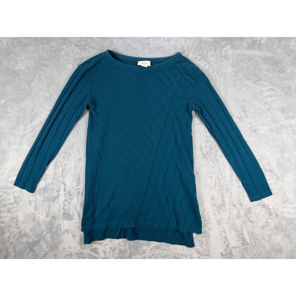 Maeve Anthropologie Teal Ribbed Boat Neck Long Sleeve Top XS